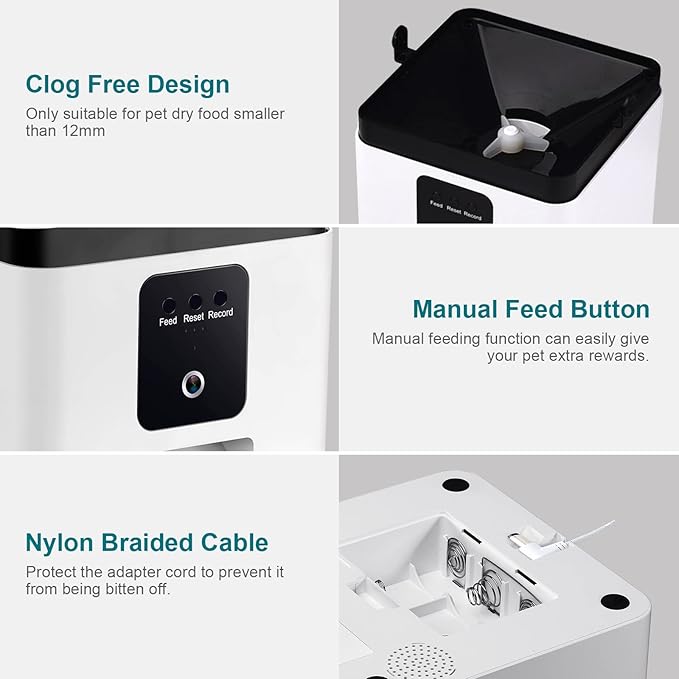 DoHonest Automatic Dog Feeder with Camera - 5G WiFi Easy Setup 8L Motion Detection Smart Cat Food Dispenser 1080P HD Video Recording 2-Way Audio Timed Pet Feeder App Control Night Vision