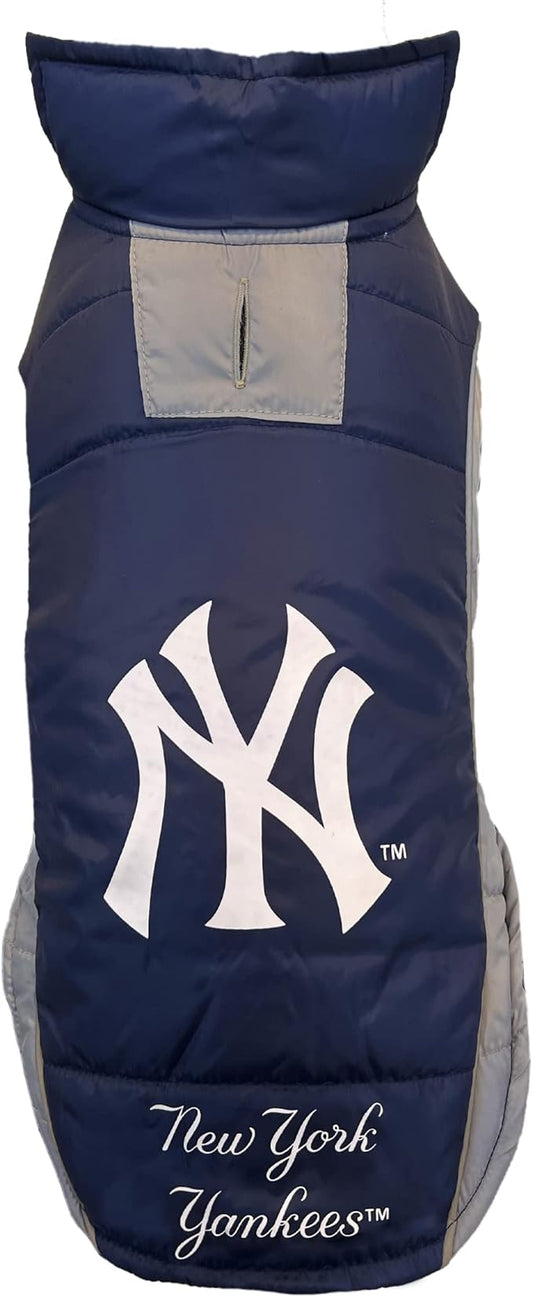 Pets First MLB New York Yankees Puffer Vest for Dogs & Cats, Size Small. Warm, Cozy, and Waterproof Dog Coat, for Small and Large Dogs/Cats. Best MLB Licensed PET Warming Sports Jacket (YAN-4081-SM)