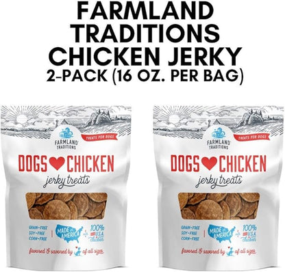 Farmland Traditions Filler Free Dogs Love Chicken Premium Jerky Treats for Dogs, 2 lbs. Total (2 Pack-1 lb. Each)
