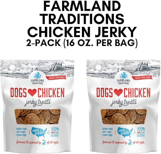 Farmland Traditions Filler Free Dogs Love Chicken Premium Jerky Treats for Dogs, 2 lbs. Total (2 Pack-1 lb. Each)