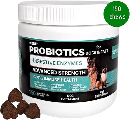 pet probiotic chewable Tablets, Dog and cat probiotics for Diarrhoea Relief, Scratching, Allergies and Gut Health Support, Immune Support Supplements （Chicken Flavour 150pcs）