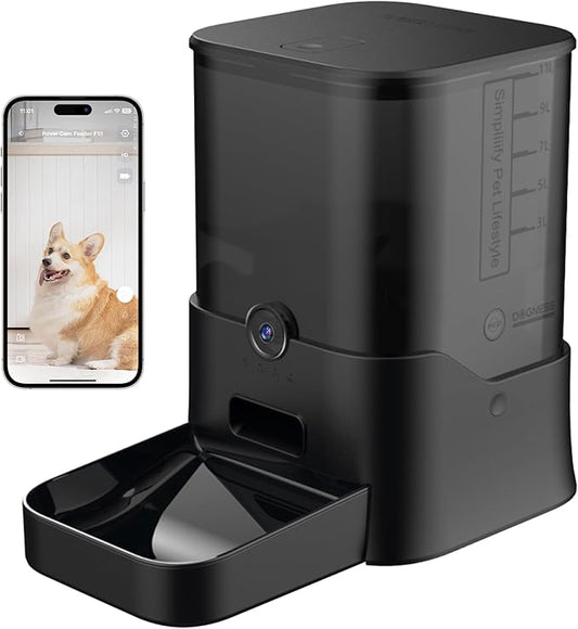 DOGNESS Automatic 11L Dog Feeder with Ultra wide angle HD night vision Camera, Dog Feeder with APP Control, Automatic Dog Feeder Support 2.4G WiFi, 5000 mAh Battery and Plug-in Power (Black)