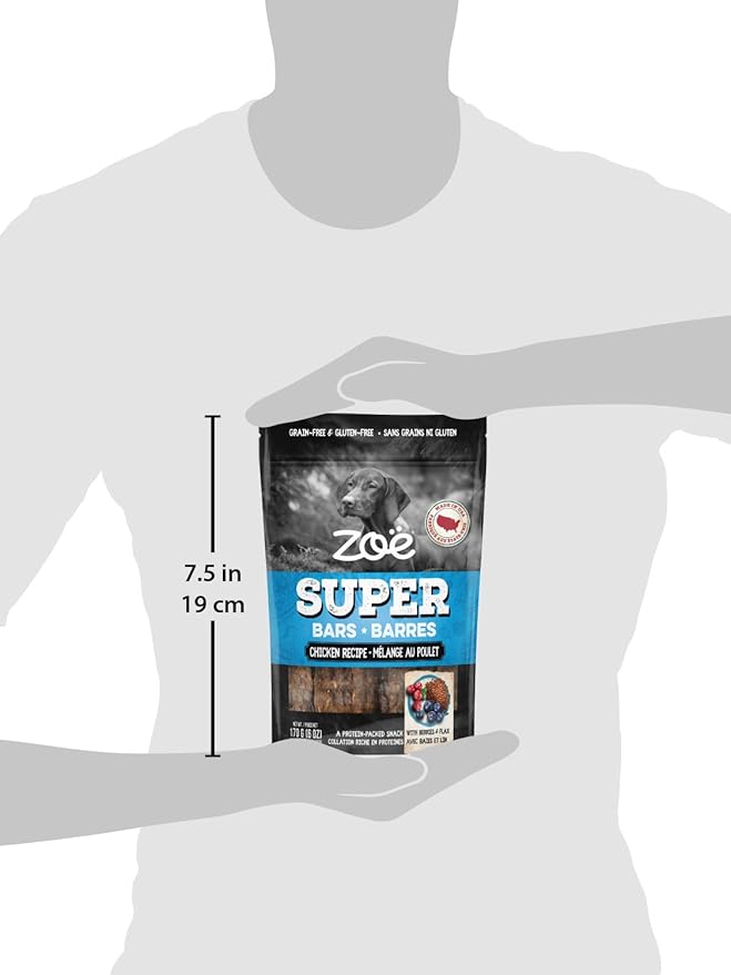 Zoë Super Bar Natural Dog Treats, Protein-Packed, Grain-Free and Gluten-Free, Made in The USA Only, Chicken Recipe, 6 oz., 92015