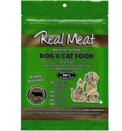 Real Meat Air Dried Cat Food & Dog Food w/Real Beef - 5oz of USA-Crafted Grain-Free Dry Dog & Cat Food Sourced from Hormone-Free, Free-Range, Grass-Fed Beef - All Natural, High Protein Pet Food