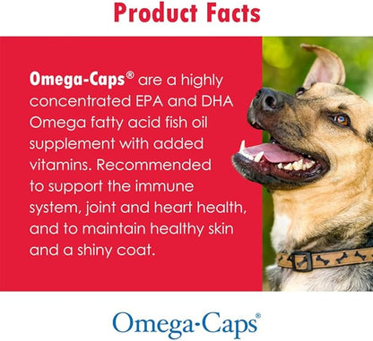 Omega-Caps Extra Strength for Large Breeds-Vet Formulated for Healthy Radiant Skin & Coat While Reducing Excess Shedding. Contains Omega 3 for Immune System Support, Easy to Dose, 60 Soft Gel Capsules