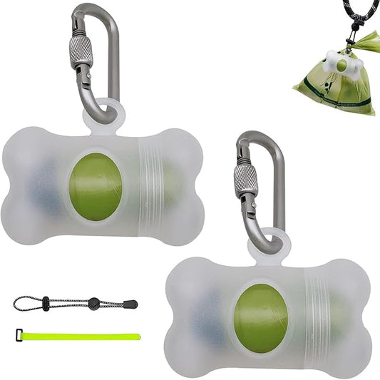 Bag Dispenser Dog Poop Bags Holder Dog Waste Bags Dispenser with Leak-Proof Green Poop Bags for Leash On The Go for Walking Dogs Outdoor(2 Holders 30 Bags,Clear White)