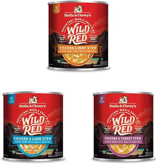 Stella & Chewy's Wild Red Stew High Protein Wet Dog Food Large Variety Pack Bundle, 10 Ounce Cans (Pack of 18)
