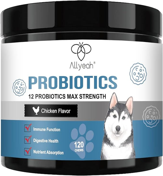 Pet Pro Probiotic Chew - Advanced Digestive Support with Gut Flora, Diarrhea & Bowel Health - Clinically Studied Enzymes, Super Vitamins, Chicken Chew for Dog Immune System