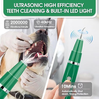 Dog Teeth Cleaning Kit, Ultrasonic Tooth Cleaner for Dogs, Smart Power Off, Kit includes Pet Oral Spray. Dog Tartar Remover for Teeth, Remove Pet Dental Plaque Easily at Home. (dark green)
