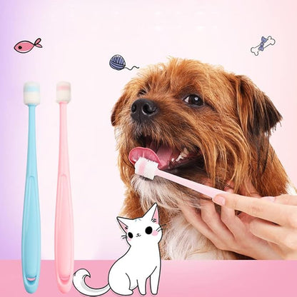 4 Pack Cat & Dog Toothbrush 360 Degree Cleaning Soft Bristled Brush Dental Care Protect Teeth Deep and Effective Pet Tooth Cleaning Tools for Cat and Dogs (Pink+Blue)