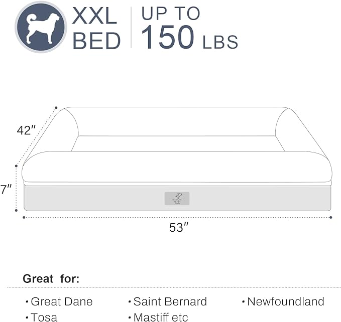 Jumbo Dog Beds, Orthopedic Dog Bed, Washable Dog Bed with [Removable Bolster], Waterproof Dog Bed with Nonskid Bottom, Doggy Bed, Dog Beds for Large Dogs