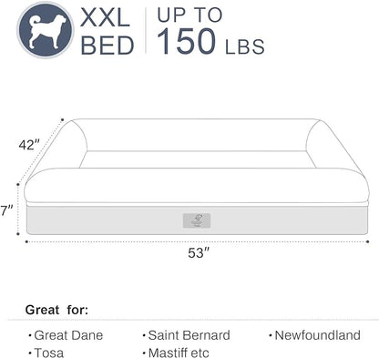 Jumbo Dog Beds, Rich Blue Orthopedic Dog Bed, Washable Dog Bed with [Removable Bolster], Waterproof Dog Bed with Nonskid Bottom, Doggy Bed, Dog Beds for Extra Large Dogs