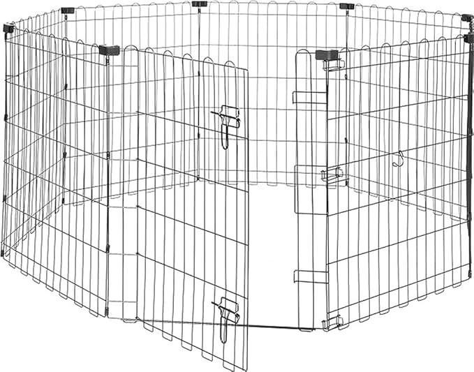 Amazon Basics - Octagonal Foldable Metal Exercise Pet Play Pen for Dogs, Fence Pen, Single Door, Small, 60 x 60 x 30 Inches, Black