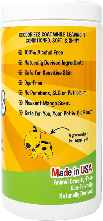 Bodhi Dog Pet Wipes | Wipes for Dog Grooming | Wipe Away Pet Odors & Deodorizes Coat | No Parabens or SLS | Large Wet & Thick Pet Wipes | Best for Cleaning Dogs and Cats (Mango, 75CT)