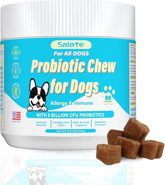 Salate Probiotics for Dogs, Dog Probiotics Digestive Enzymes for Gut Flora, Digestive Health, Diarrhea & Bowel Support Functional Dog Supplement Soft Chew for Pet Immune System