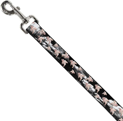 Dog Leash Flying Pigs Black White Pink 6 Feet Long 0.5 Inch Wide