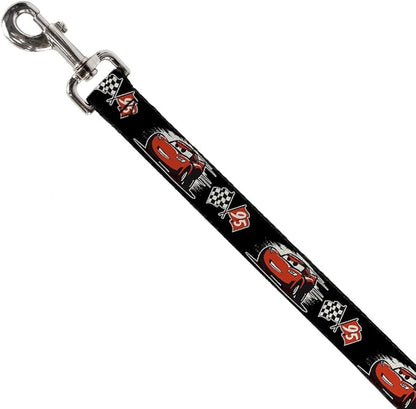 Dog Leash Cars 3 Lightning Mcqueen Caricature Race Flag Black White Red 6 Feet Long 1.0 Inch Wide