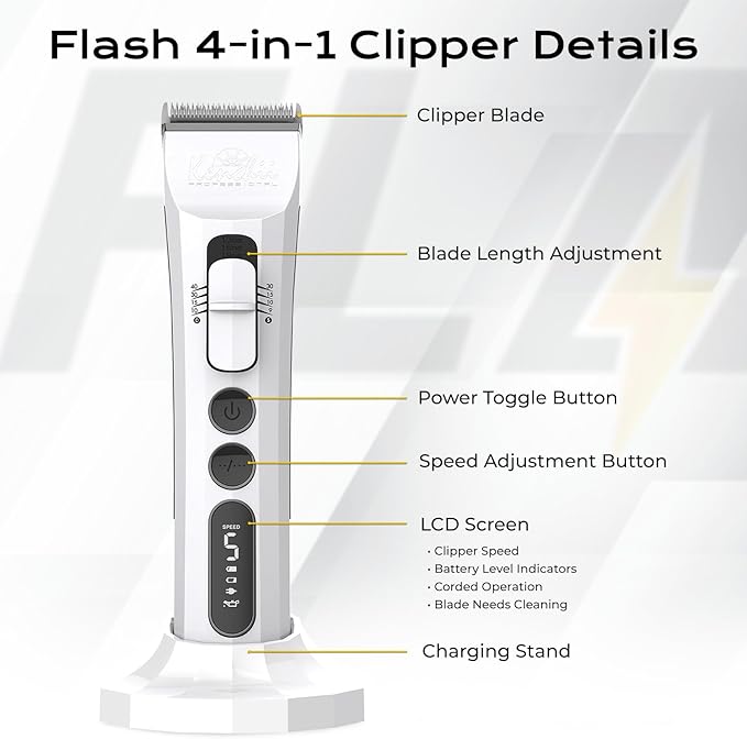 Kenchii Flash Dog Clippers for Grooming - 4-in-1 Digital Cordless Dog Grooming Clippers - Precision Pet Grooming Trim, Shape, and Style Effortlessly, White