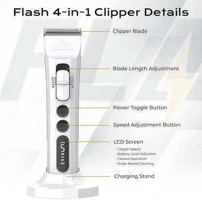 Kenchii Flash Dog Clippers for Grooming - 4-in-1 Digital Cordless Dog Grooming Clippers - Precision Pet Grooming Trim, Shape, and Style Effortlessly, White