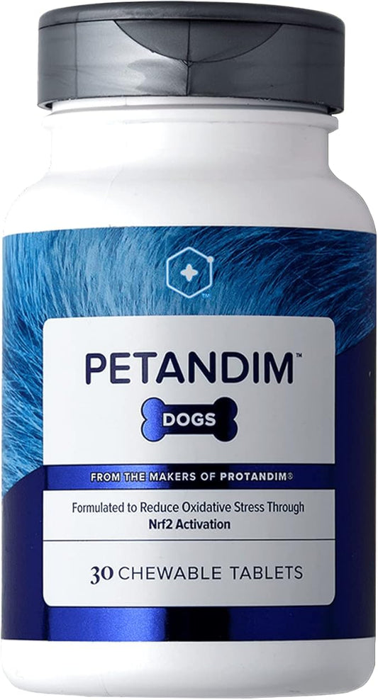 Petandim Dog Vitamins, 30 Chewable Tablets, Reduce Oxidative Stress, Joint Supplement for Dogs, Dog Skin and Coat Supplement, Vitamin for Dogs in a Bacon, Chicken, and Liver Flavored Chewable Tablet