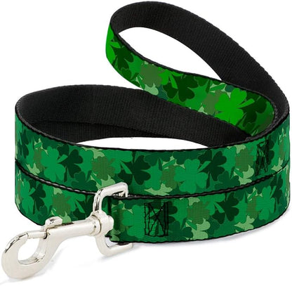 Buckle-Down Dog Leash St Pats Stacked Shamrocks Greens 6 Feet Long 1.5 Inch Wide