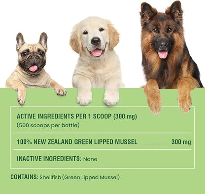 Green Lipped Mussels for Dogs & Cats - Premium Joint Supplement Powder for HIPS, Joints, and Muscles (150 Grams, Up to 500 Servings)