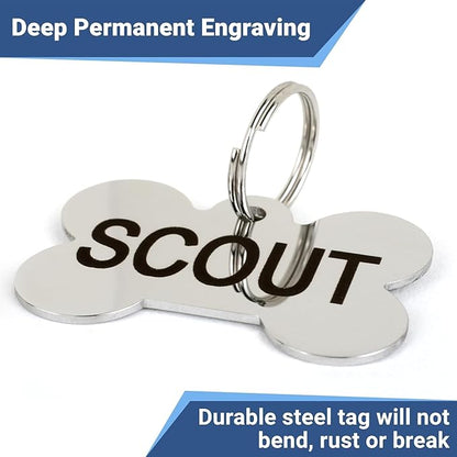 GoTags Dog Tags, Personalized Engraved Dog and Cat ID Tags for Pets, Custom Engraved on Both Sides, Stainless Steel, Rainbow Steel, Black Steel or Solid Brass, Bone Shape Dog ID Tags (Pack of 1)