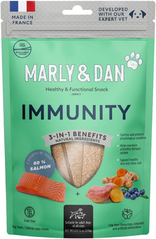 Marly & Dan Baked Salmon Jerky Snacks for Dogs with Sweet Potato and Blueberries - Naturally Healthy & Functional Immunity Recipe, Rich in Omega-3, 6 oz