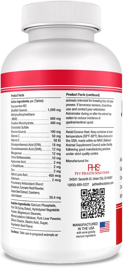 PHS Joint MAX Triple Strength (TS) Chewable Tablets for Dogs - Glucosamine, Chondroitin, MSM - Vitamins, and Antioxidants - Hip and Joint Pain Relief and Support Supplement - Made in USA - 120 Tablets