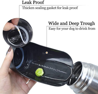 VIVAGLORY Dog Water Bottle, Pet Drinking Bottle, 25oz Portable & Leakproof Stainless Steel Dog Travel Water Bottle Bowl with Large Trough for Walking & Hiking, Stainless Steel