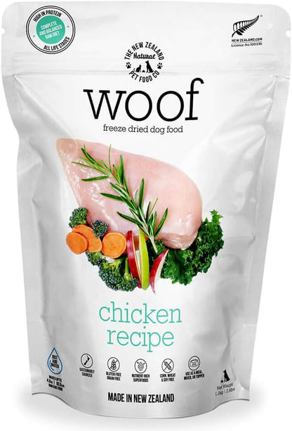 WOOF Chicken Freeze Dried Raw Dog Food, Mixer, or Topper, or Treat - High Protein, Natural, Limited Ingredient Recipe 2.2 LB