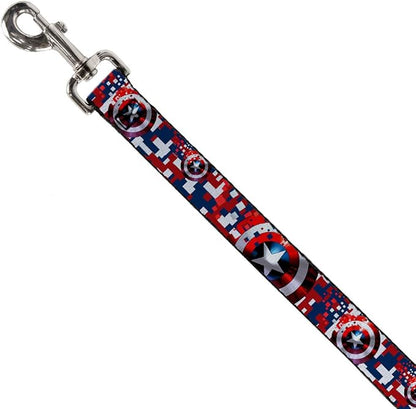 Buckle-Down Dog Leash Captain America Shield Digital Camo Blue White Red 6 Feet Long 1.0 Inch Wide, Multi Color (DL-WCA041-1.0-6FT)