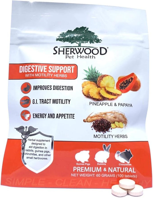 Digestive Support, Papaya by Sherwood Pet Health (100 Tablets - 60 Grams). Contains natural motility herbs That regulate The digestive tract, improve The gut microbiome and stimulate The appetite