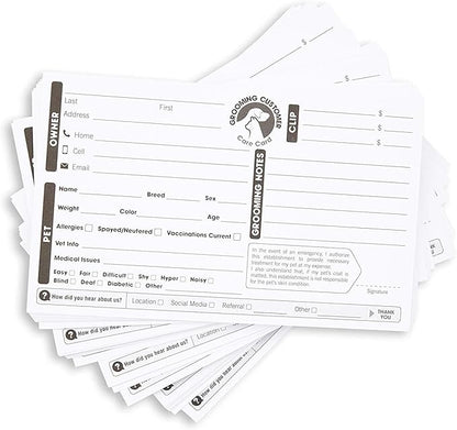 Juvale 100-Pack Pet Grooming Cards, Customer Information Cards, Cat or Dog Grooming Client Cards and Contact Profile Extender, Pet Info Record Cards for Groomers (8x5 in)