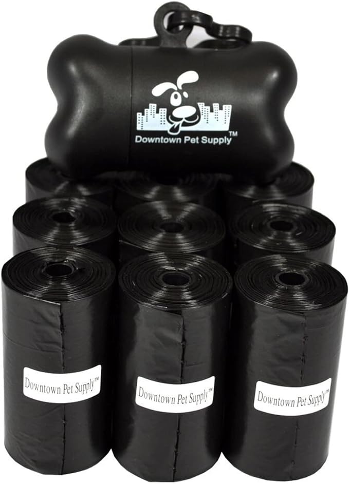 Downtown Pet Supply 220 Count Dog Poop Bags Refills with Leash Clip and Bone Bag Dispenser, Black - Dog Waste Bags Unscented and Leak-Proof with Dog Poop Bag Dispenser - 12.5 x 8.5"