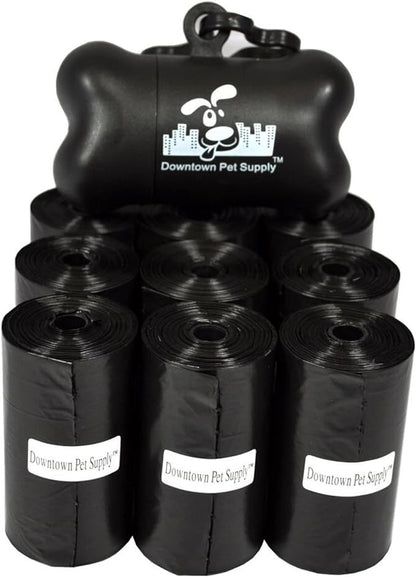 Downtown Pet Supply 220 Count Dog Poop Bags Refills with Leash Clip and Bone Bag Dispenser, Black - Dog Waste Bags Unscented and Leak-Proof with Dog Poop Bag Dispenser - 12.5 x 8.5"