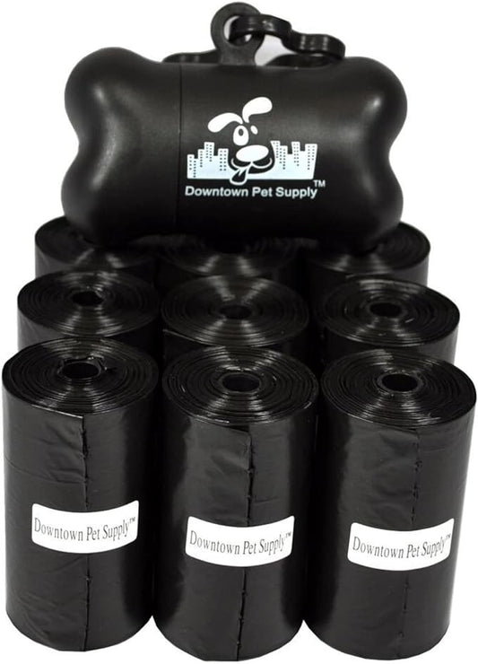 Downtown Pet Supply 220 Count Dog Poop Bags Refills with Leash Clip and Bone Bag Dispenser, Black - Dog Waste Bags Unscented and Leak-Proof with Dog Poop Bag Dispenser - 12.5 x 8.5"