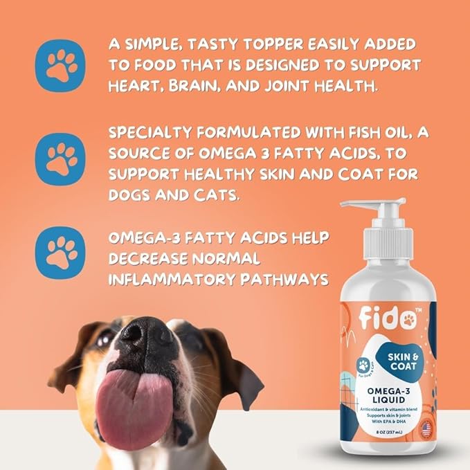 Fido Omega 3 Fish Oil for Dogs, 8 oz | EPA & DHA-Enriched for Skin, Coat, Joint & Heart Health | Tasty Supplement for All Breeds | Made in USA | Ideal for Sensitive Skin
