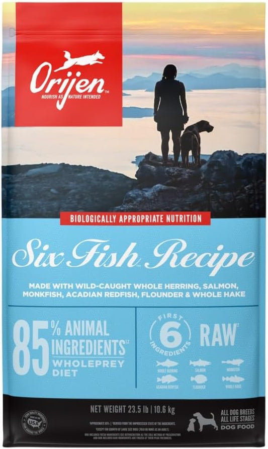 ORIJEN Six Fish Dry Dog Food, Grain Free and Chicken Free Dog Food, Fresh or Raw Ingredients, 23.5lb