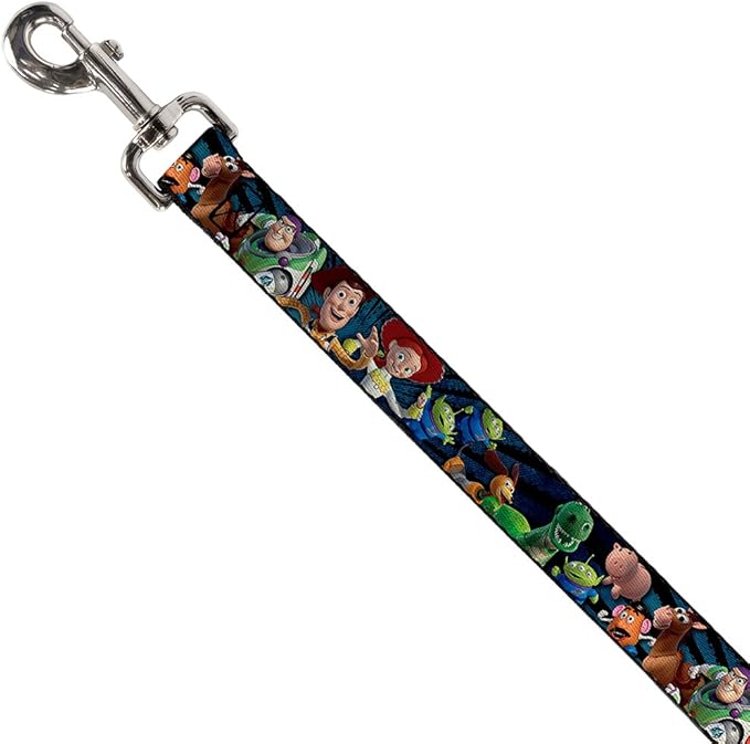 Buckle-Down Pet Leash - Toy Story Characters Running Denim Rays - 6 Feet Long - 1/2" Wide