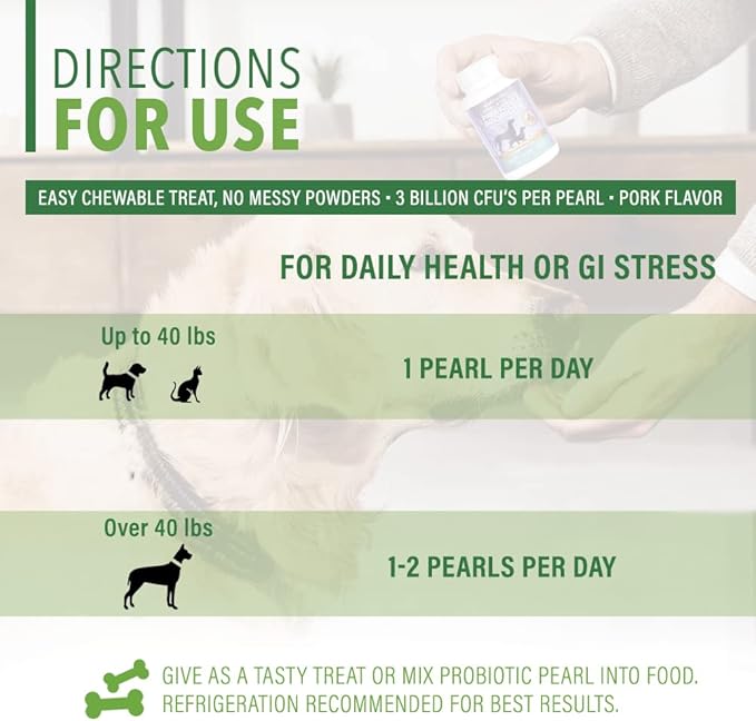 Ample Nutrition Complete Pet Prebiotic + Probiotic for Dogs & Cats, 60ct Pork Flavored Pearls
