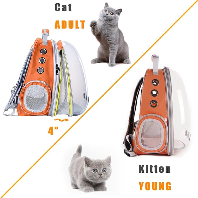 Expandable Cat Backpack Carrier, Fit up to 20 lbs, Space Capsule Astronaut Bubble Window Pet Backpack for Large Cat and Small Puppy (Orange, Front Extension)