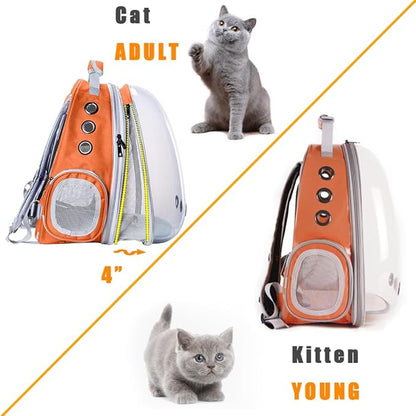 Expandable Cat Backpack Carrier, Fit up to 20 lbs, Space Capsule Astronaut Bubble Window Pet Backpack for Large Cat and Small Puppy (Orange, Front Extension)