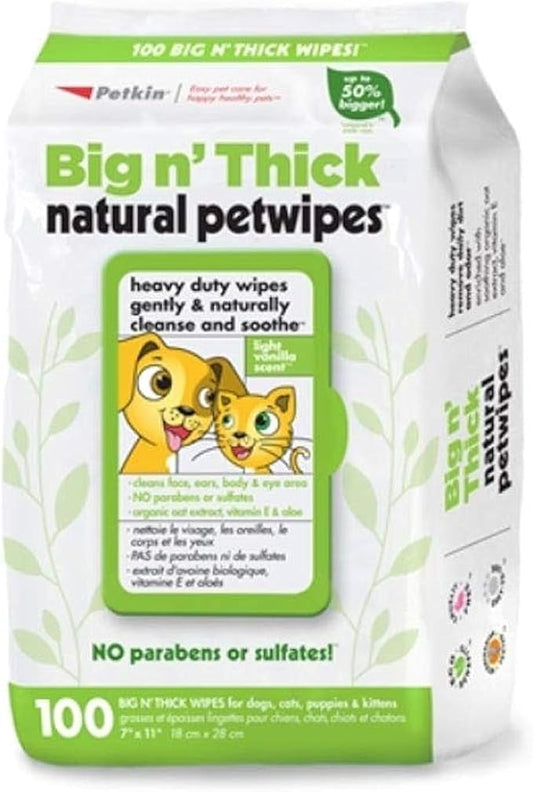 Petkin Big N' Thick Natural Petwipes 100 ct