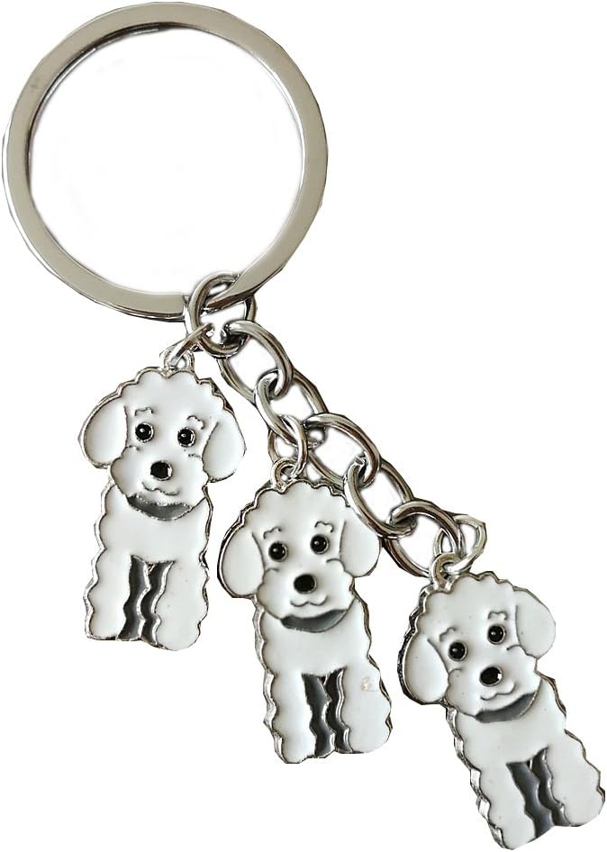 Dog Keychain, Pet Pendant Key-Ring, Cute Puppy ID Tags Metal Key Ring for Dog Lover (White Poodle)