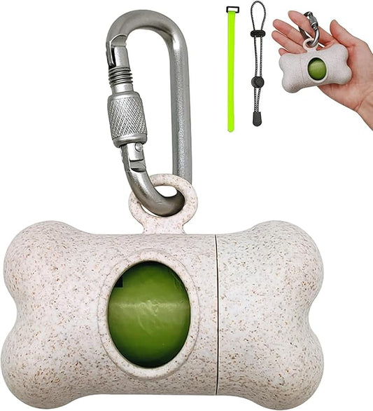 Bag Dispenser Dog Poop Bags Holder Dog Waste Bags Dispenser with Leak-Proof Green Poop Bags for Leash On The Go for Walking Dogs Outdoor(1 Holder 15 Bags，Beige)