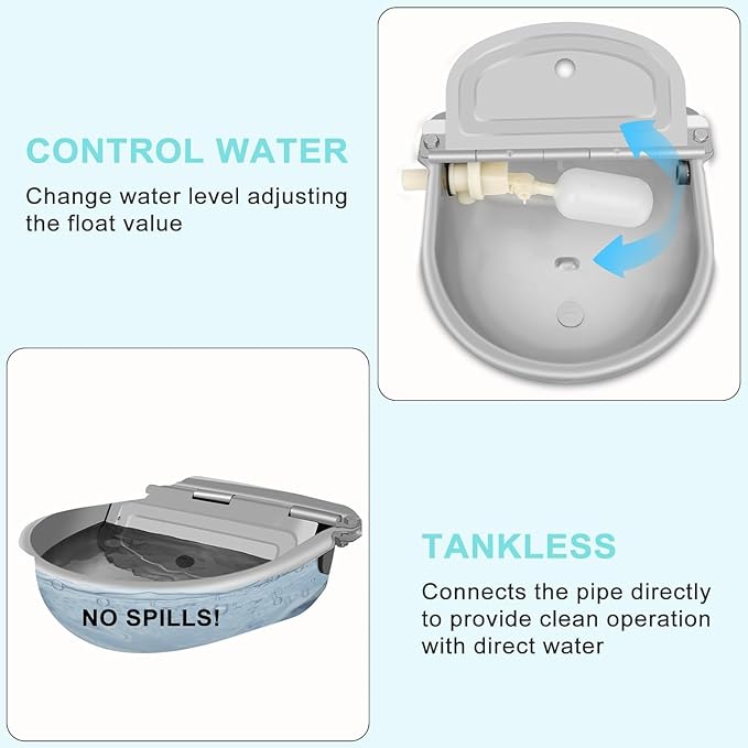 Automatic Water Bowl Dispenser for Dog, 304 Stainless Steel Animal Waterer Kit with Float Valve,for Livestock,Horse,Dog,Goat,Pig, Chicken, Animals Drinking Water Trough