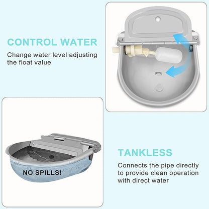 Automatic Water Bowl Dispenser for Dog, 304 Stainless Steel Animal Waterer Kit with Float Valve,for Livestock,Horse,Dog,Goat,Pig, Chicken, Animals Drinking Water Trough