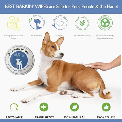 Best BARKIN' Wipes with Free Mesh Bag, Dog Wipes for Paws Ears and Butt, Micellar Aloe Scented Travel Friendly Puppy Wipes (50-Pack)