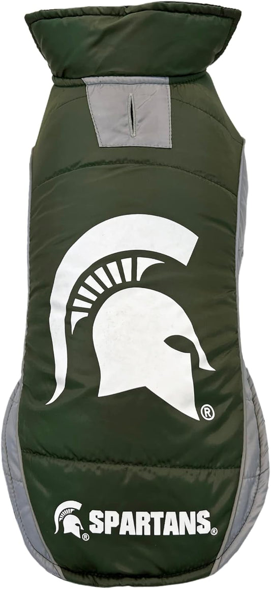 Pets First Collegiate Michigan State Spartans Puffer Vest for Dogs & Cats. Size Medium. Warm, Cozy, and Waterproof Dog Coat, for Small and Large Dogs/Cats.
